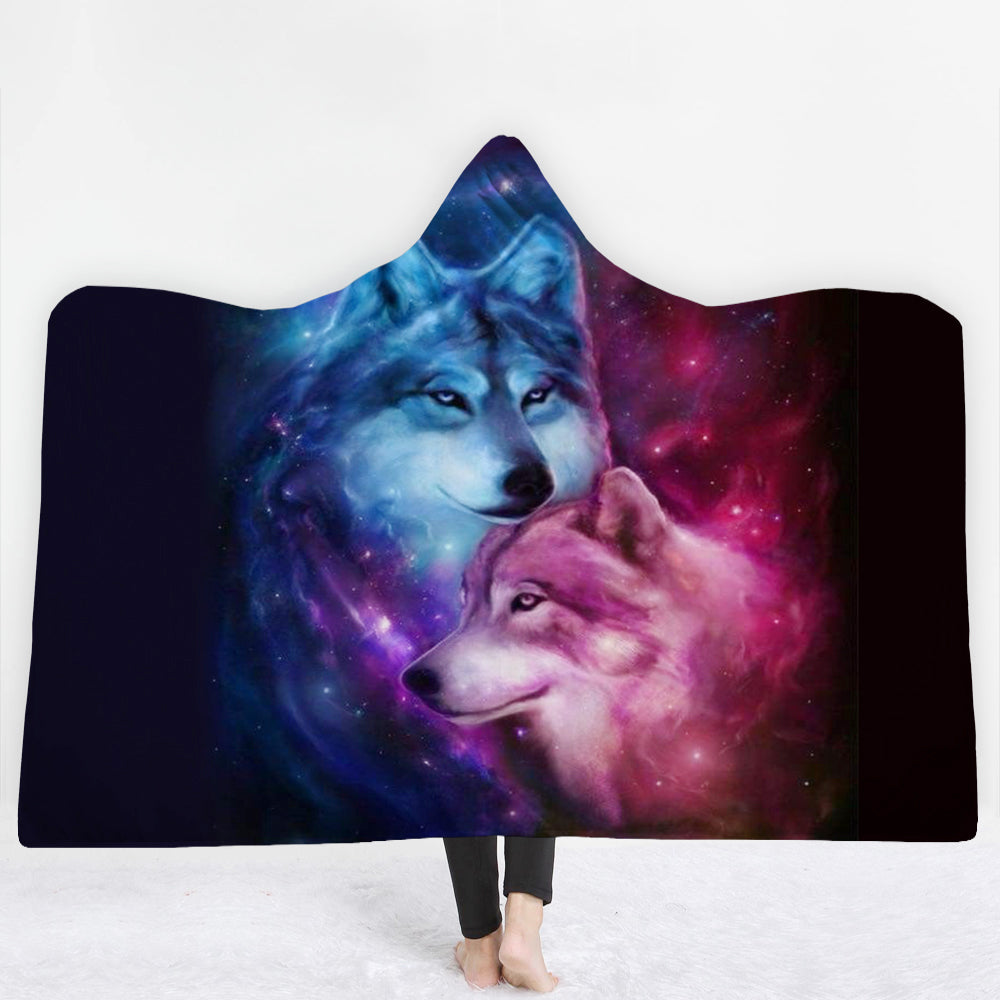 Papa and Mama Wolf 3D Hoodie Blanket