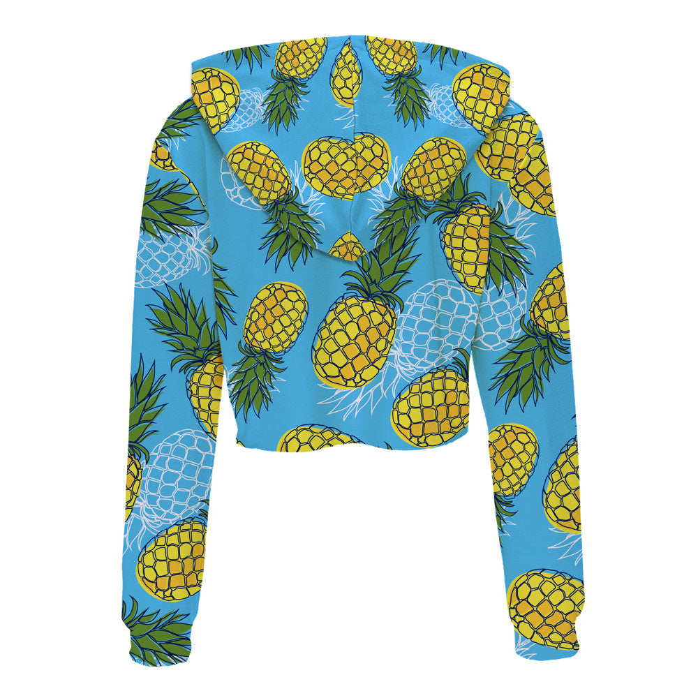 Blue Pineapple Cropped Hoodie 3D Printed