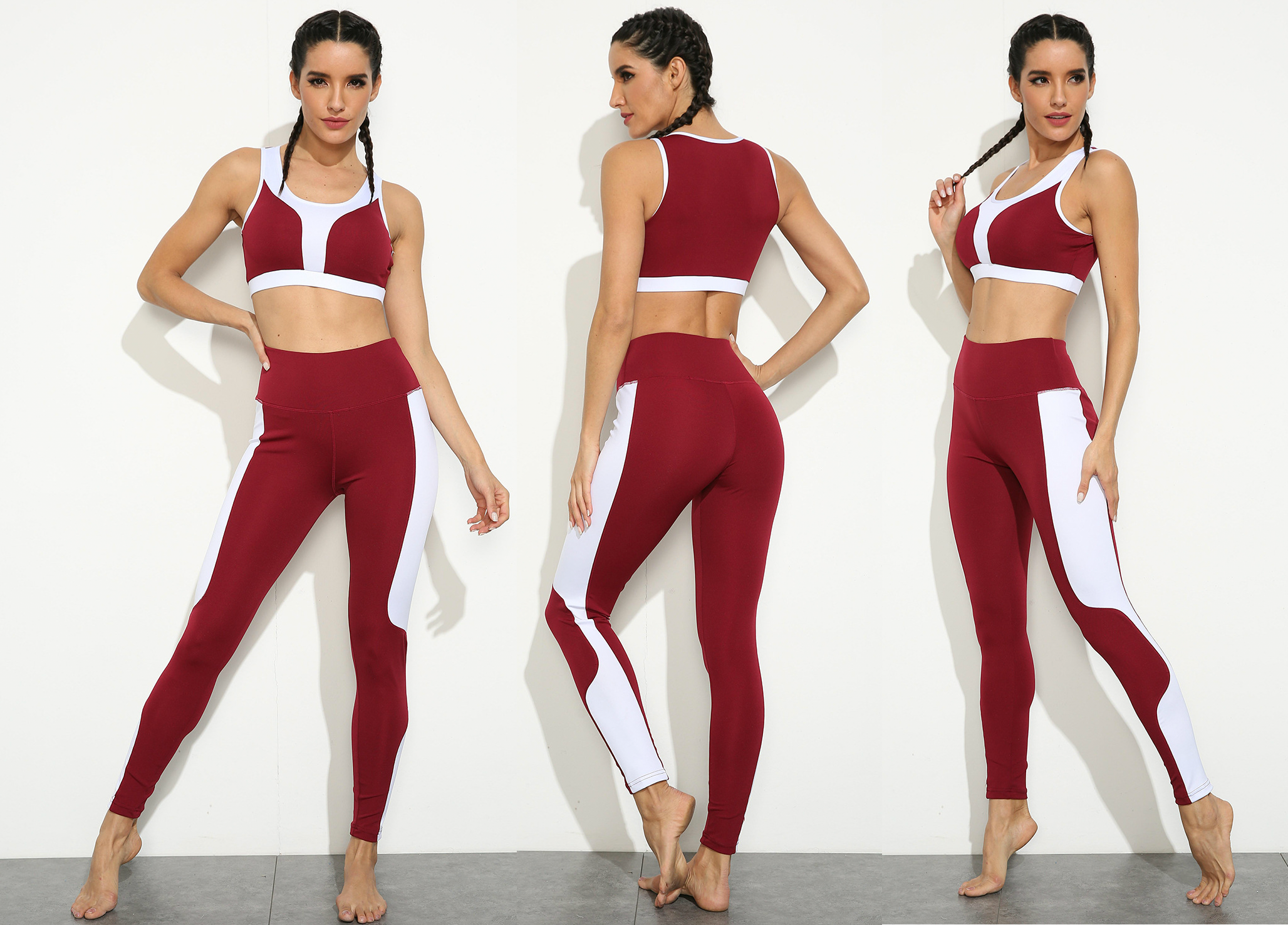 Red and White Bra and Leggings Set
